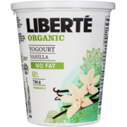 Liberté Organic Vanilla Yogourt 0% M.F. 750 g