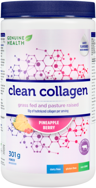 Genuine Health Clean Collagen, poudre de collagène bovin hydrolysé aux baies d'ananas, nourri à l'herbe.