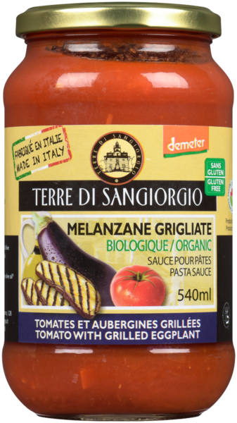 Terre di Sangiorgio Sauce pour Pâtes Tomates et Aubergines Grillées Biologique 540 ml
