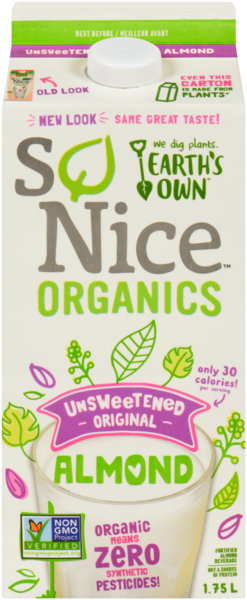Earth's Own So Nice Fortified Almond Beverage Unsweetened Original Organics 1.75 L
