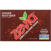 Zevia Zero Calorie Soda Ginger Root Beer 6 Cans x 355 ml