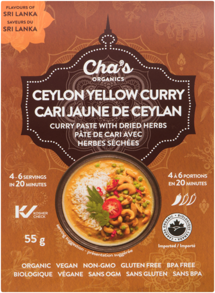 Cha's Organics Pâte de Cari avec Herbes Séchées Cari Jaune de Ceylan 55 g