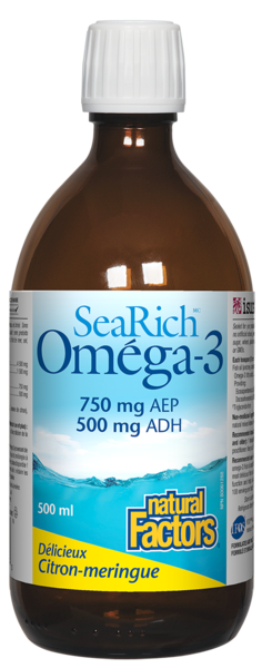Natural Factors SeaRich Oméga-3  750 mg AEP / 500 mg ADH  500 mL liquide meringue au citron