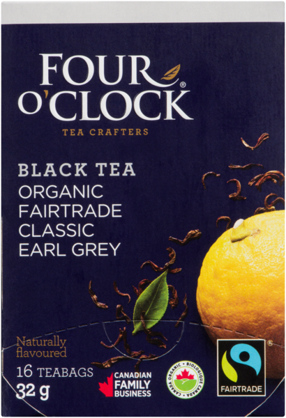 Four O'Clock Black Tea Organic Fairtrade Classic Earl Grey 16 Teabags 32 g