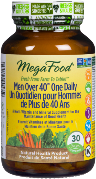 Megafood Multivitamines Quotidiennes pour Hommes de 40 Ans + 30 Comprimés
