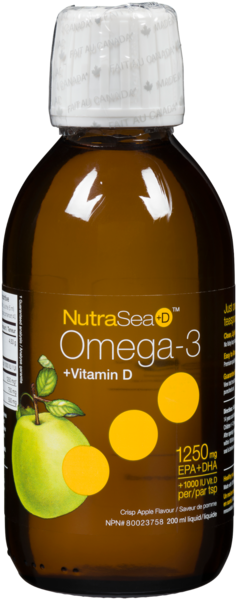 NutraSea +D Omega-3 + Vitamin D Saveur de Pomme Liquide 200 ml