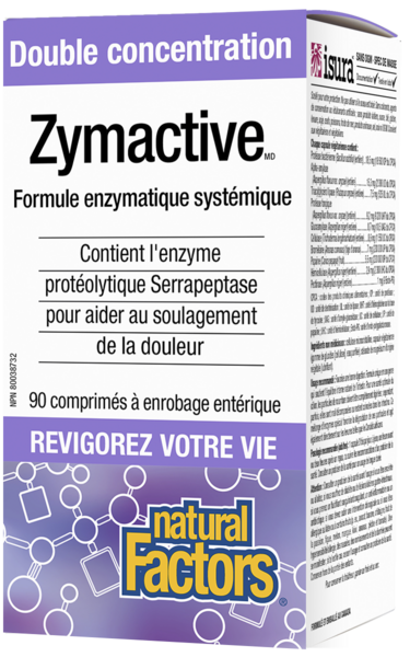 Natural Factors Zymactive   double concentration     90 comprimés à enrobage entérique