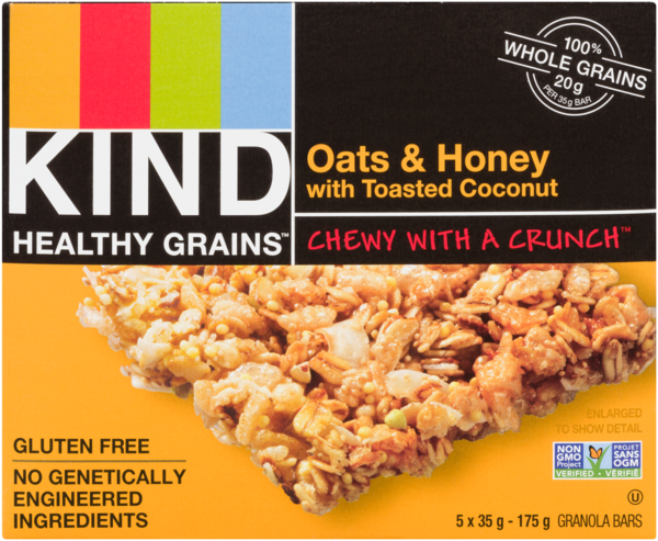 KIND Healthy Grains Barres Granola Avoine, Miel et Noix de Coco Grillée 5 x 35 g (175 g)