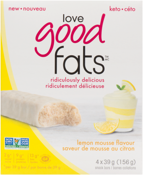 Love Good Fats Saveur de Mousse au Citron 4 Barres Collations x 39 g (156 g)