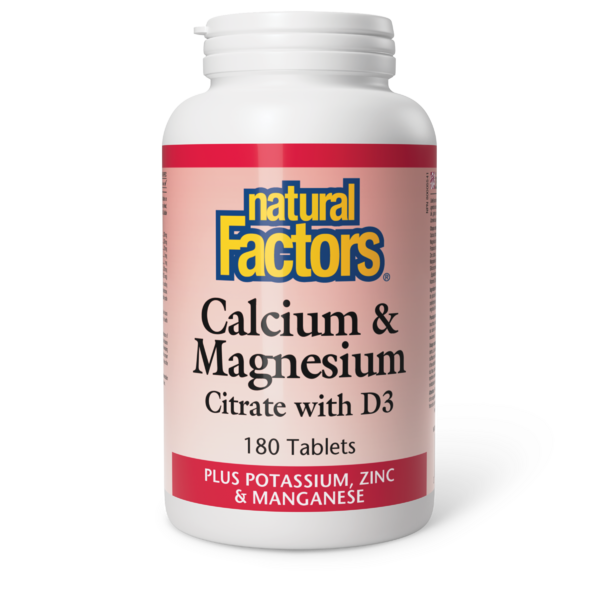 Natural Factors Calcium & magnésium citrate avec D3 avec potassium, zinc & manganèse   180 comprimés