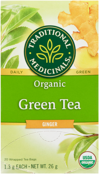 Traditional Medicinals Green Tea Ginger Organic 20 Wrapped Tea Bags x 1.3 g (26 g)