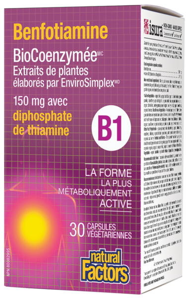 Natural Factors Benfotiamine BioCoenzymée • B1   avec sulbutiamine    150 mg  30 capsules végétariennes
