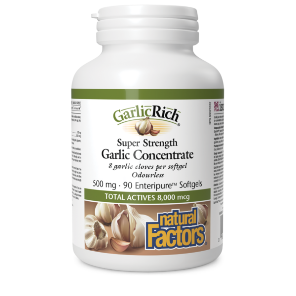 Natural Factors GarlicRich Ultra-fort Concentré d’ail  500 mg  90 gélules Enteripure
