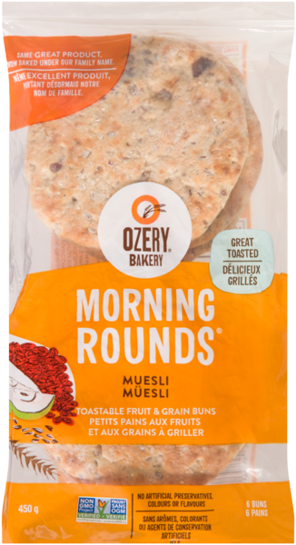 Ozery Bakery Morning Rounds 6 Petits Pains aux Fruits et aux Grains à Griller Müesli 450 g