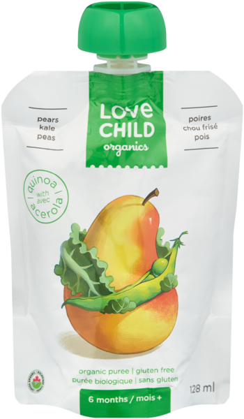 Love Child Organics Purée Biologique Poires Chou Frisé Pois 6 Mois + 128 ml