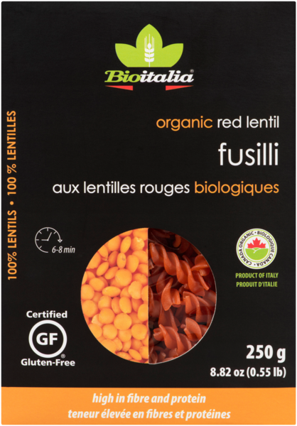 Bioitalia Fusilli aux Lentilles Rouges Biologiques 250 g