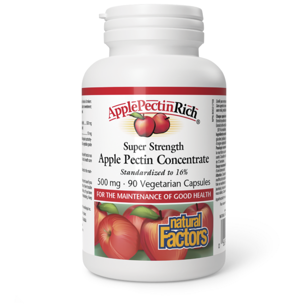 Natural Factors ApplePectinRich Ultra-fort Concentré de pectine de pomme  500 mg  90 capsules végétariennes
