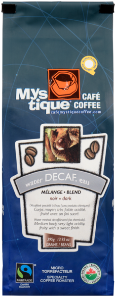 Café Mystique Coffee Decaf. Eau Mélange Noir Grains 395 g
