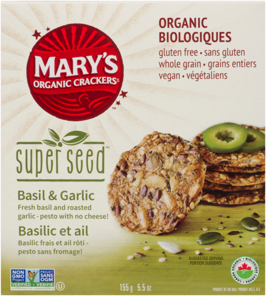 Mary's Organic Craquelins au Basilic + Ail 156 g