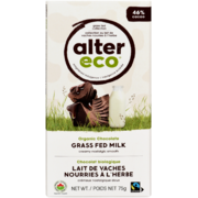 Alter Eco Chocolat Biologique Lait de Vaches Nourries à l'Herbe 75 g