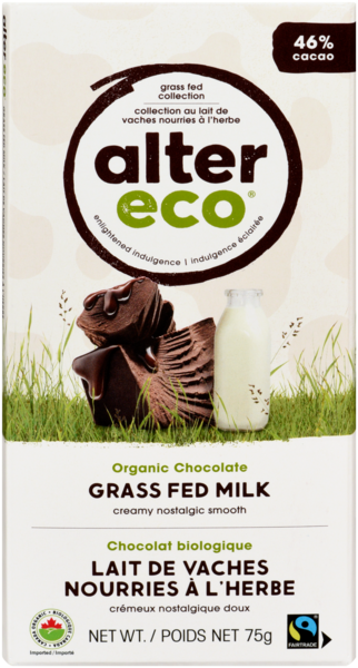 Alter Eco Chocolat Biologique Lait de Vaches Nourries à l'Herbe 75 g