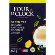 Four O'Clock Thé Vert Biologique Équitable Coco Gingembre 16 Sachets 28.8 g