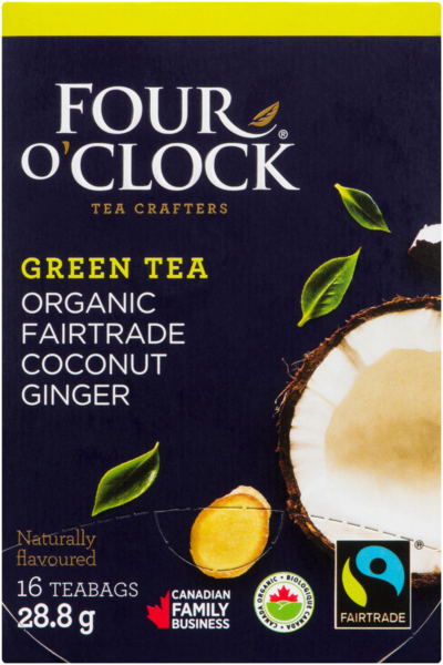 Four O'Clock Green Tea Organic Fairtrade Coconut Ginger 16 Teabags 28.8 g