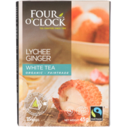 Four O'Clock Organic Fairtrade Lychee Ginger White Tea 15 Bags 45 g