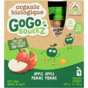 GoGo Squeez Compote de Fruits Pomme Biologique 4 Gourdes x 90 g (360 g)