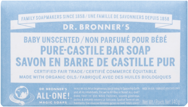 Dr. Bronner's Savon en Barre de Castille Pur Non Parfumé pour Bébé 140 g