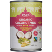 Cha's Organics Lait de Coco Biologique Citronnelle Gingembre 400 ml