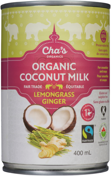 Cha's Organics Lait de Coco Biologique Citronnelle Gingembre 400 ml