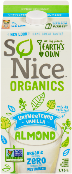 Earth's Own So Nice Fortified Almond Beverage Unsweetened Vanilla Organics 1.75 L