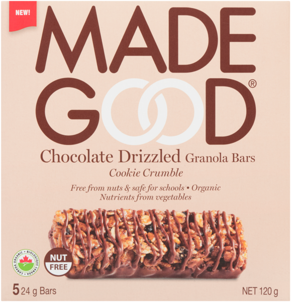 Made Good Barres Granola avec Filet de Chocolat Croustillant de Biscuits 5 Barres x 24 g (120 g)
