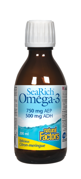 Natural Factors SeaRich Oméga-3  750 mg AEP / 500 mg ADH  200 mL liquide meringue au citron