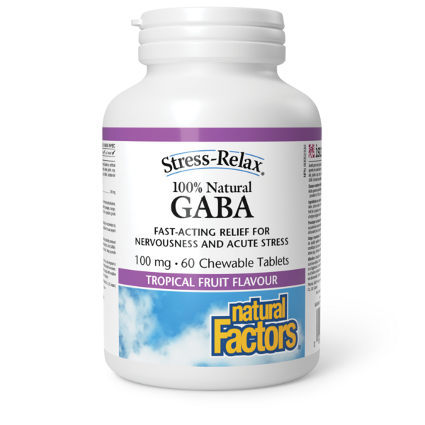 Natural Factors GABA 100 % naturel  100 mg  60 comprimés à croquer arôme de fruits tropicaux