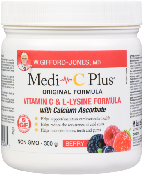 W. Gifford-Jones, MD Medi-C Plus Formule de Vitamine C et L-Lysine Formule Originale Baies 300 g