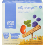 Love Child Organics Oaty Chomps Barres à l'Avoine, aux Fruits + aux Légumes Biologiques Bleuet + Carotte 12+ Mois 6 Barres Embal