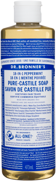 Dr. Bronner's 18-in-1 Menthe Poivrée Savon de Castille Pur 473 ml