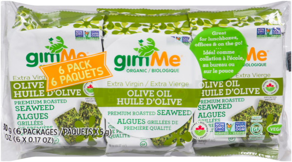 GimMe Biologique Algues Grillées de Première Qualité Huile d'Olive Extra Vierge 6 Paquets x 5 g (30 g)