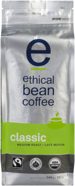 Ethical Bean Coffee Classic Café Moyen Café Arabica en Grains Entiers 340 g