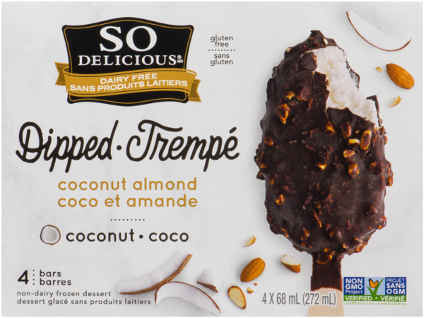 So Delicious Sans Produits Laitiers Trempé Dessert Glacé Sans Produits Laitiers Coco et Amande 4 Barres x 68 ml (272 ml)