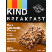 KIND Petit Déjeuner Barres-Déjeuner Cacao au Chocolat Noir 4 x 50 g (200 g)