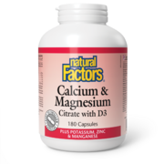 Natural Factors Calcium & magnésium citrate avec D3 avec potassium, zinc & manganèse 180 capsules