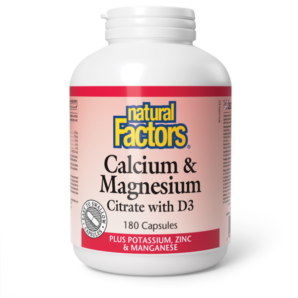 Natural Factors Calcium & magnésium citrate avec D3 avec potassium, zinc & manganèse   180 capsules