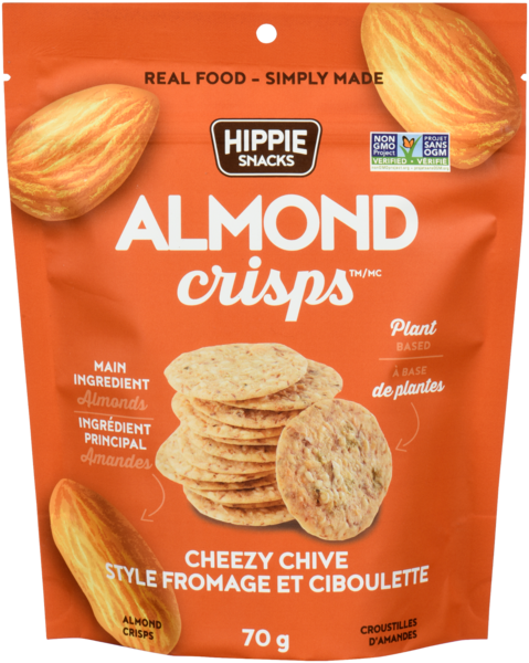 Hippie Snacks Almond Crisps Croustilles d'Amandes Style Fromage et Ciboulette 70 g