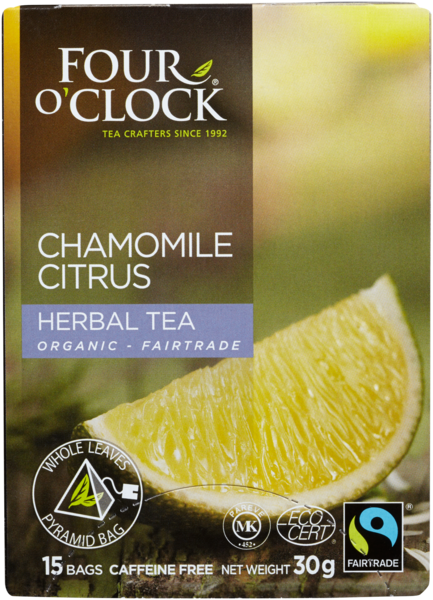 Four O'Clock Organic - Fairtrade Chamomile Citrus Herbal Tea 15 Bags 30 g