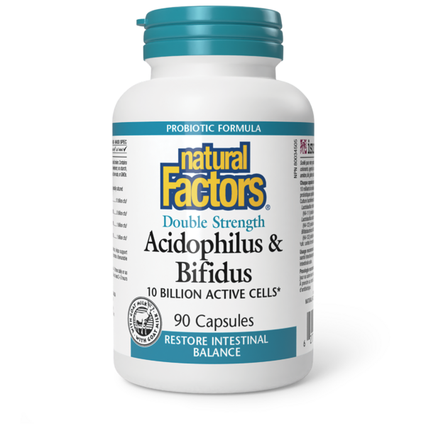 Natural Factors Acidophilus et Bifidus Double Puissance  10 milliards de cellules actives  90 capsules