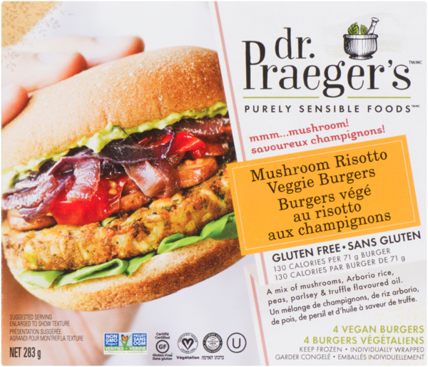 Dr. Praeger's Purely Sensible Foods Burgers Végé Risotto aux Champignons 4 Burgers Végétaliens 283 g