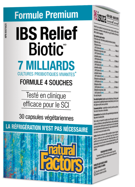 Natural Factors IBS Relief Biotic  7 milliards cultures probiotiques vivantes  30 capsules végétariennes